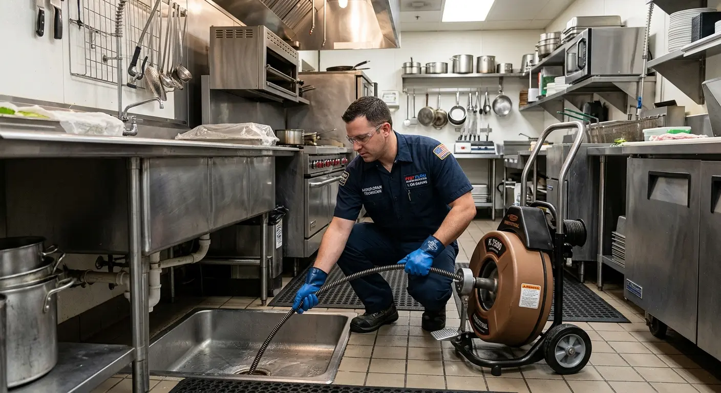 Commercial drain cleaning service in a restaurant kitchen in Fillmore