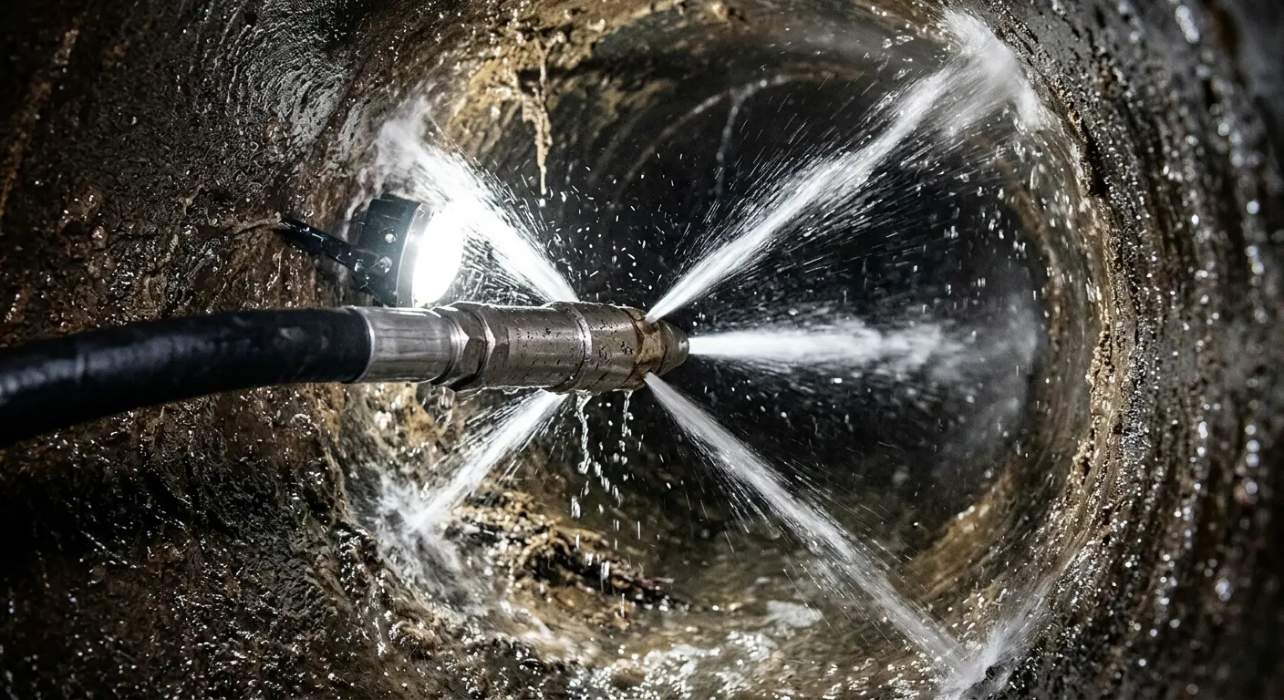 High-pressure hydro jetting nozzle cleaning sewer pipe for Storm Drain Cleaning in Fillmore
